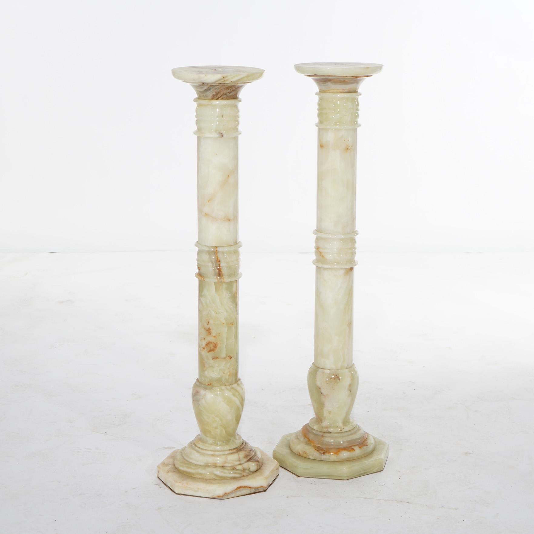 Antique Pair of Classical Carved Onyx Sculpture Display Pedestals Early 20th C For Sale 1