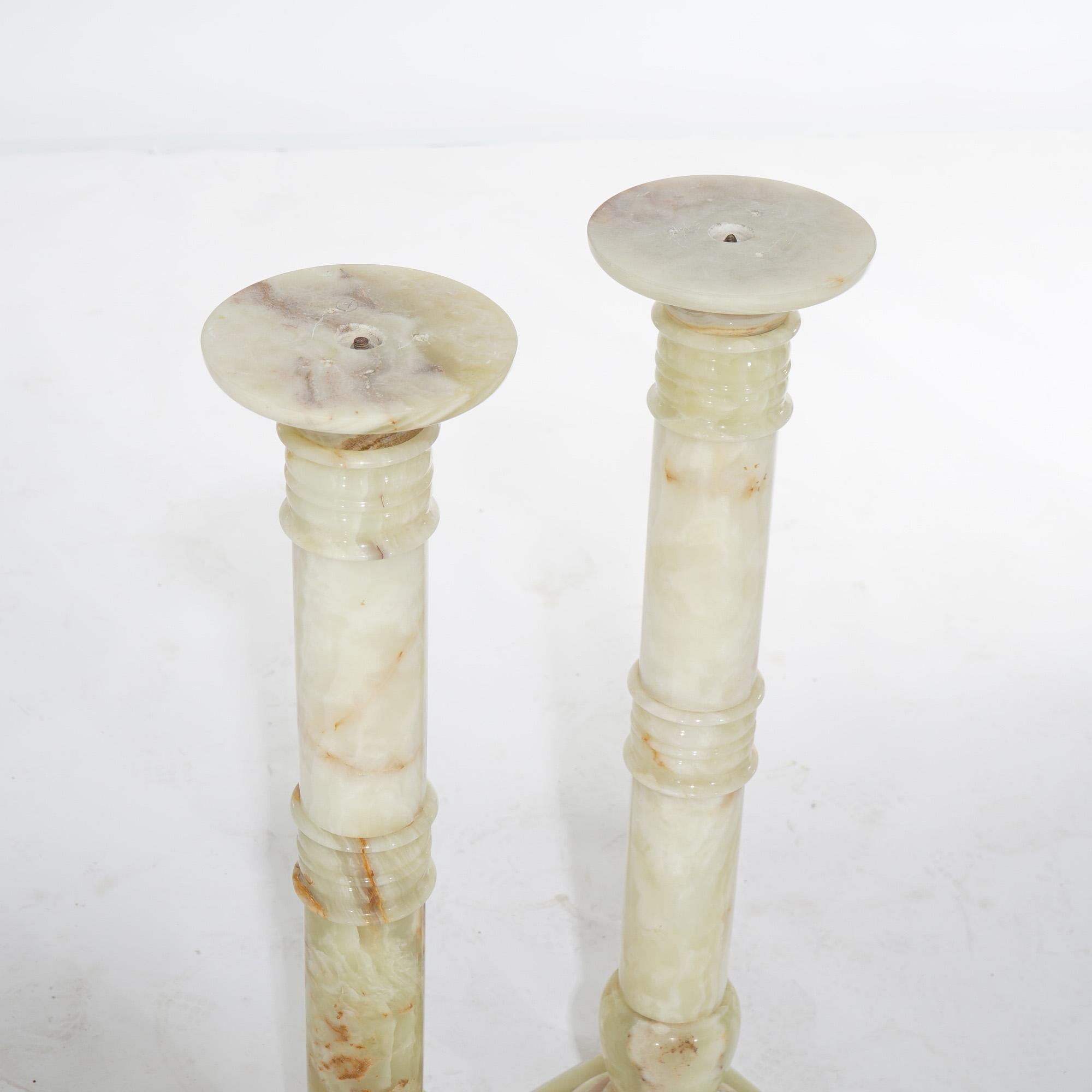 Antique Pair of Classical Carved Onyx Sculpture Display Pedestals Early 20th C For Sale 2