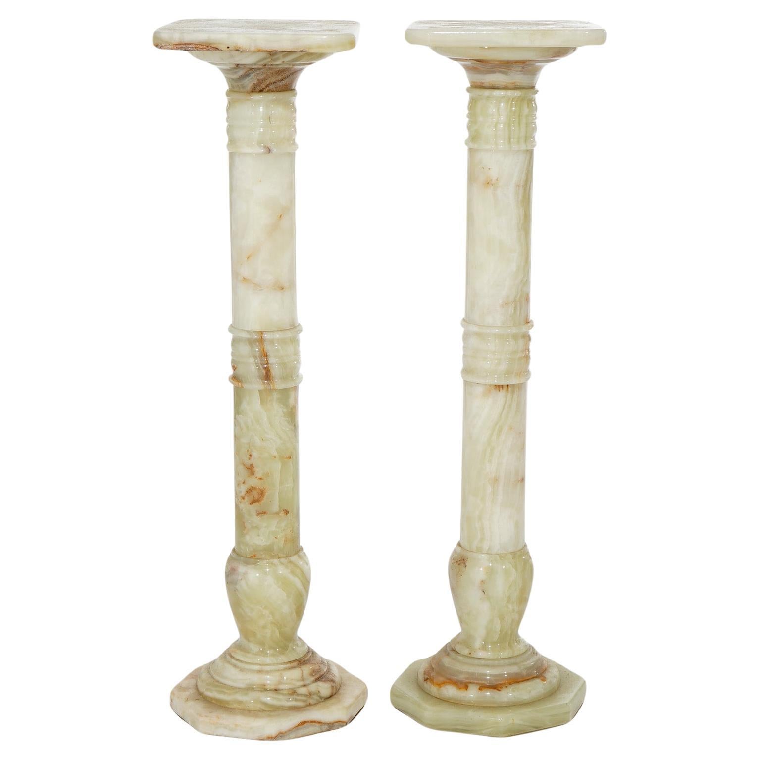 Antique Pair of Classical Carved Onyx Sculpture Display Pedestals Early 20th C For Sale