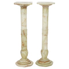Antique Pair of Classical Carved Onyx Sculpture Display Pedestals Early 20th C