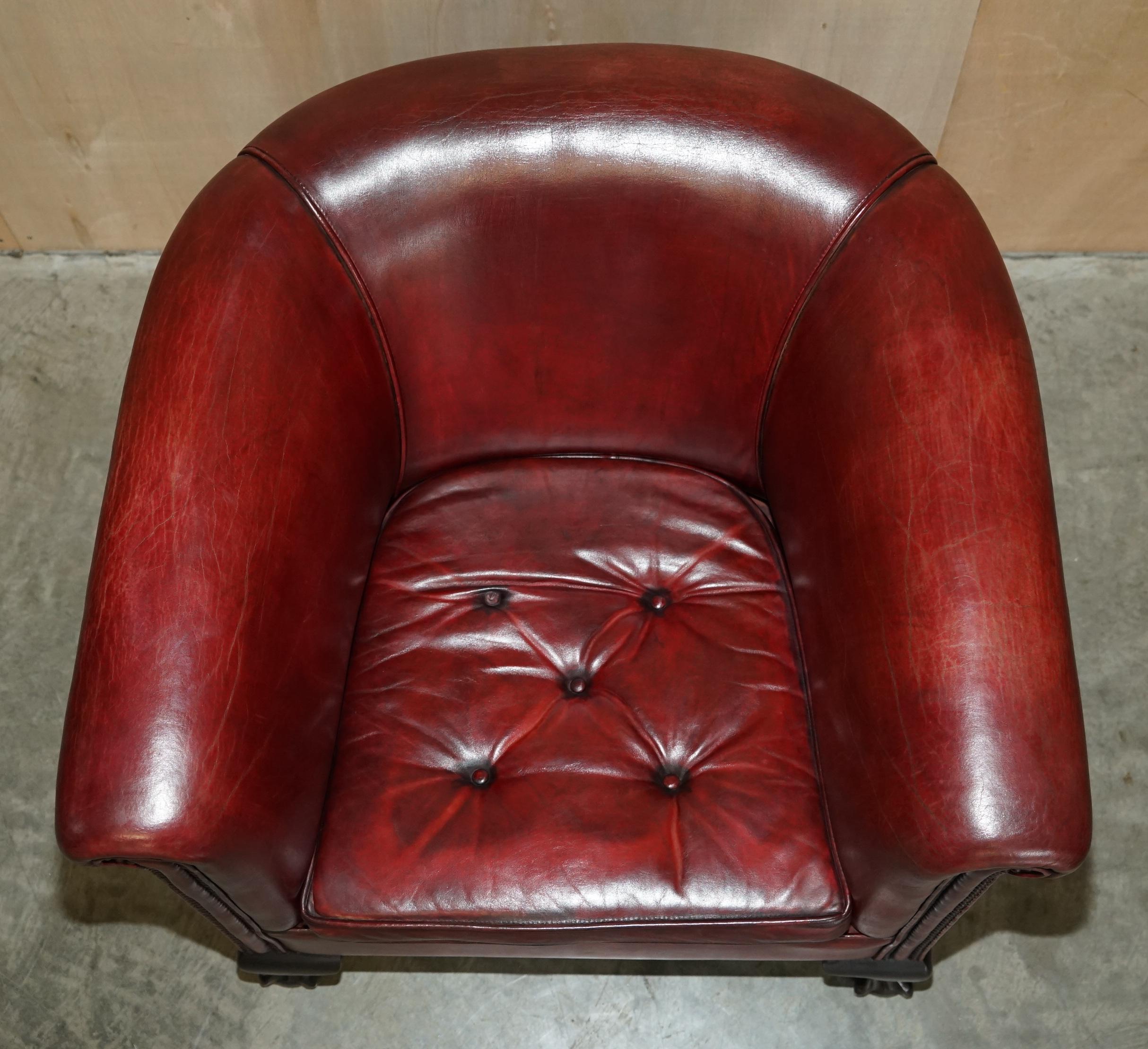 Antique Pair of Claw & Ball Feet Leather Club Tub Armchairs Chippendale Cushions For Sale 10