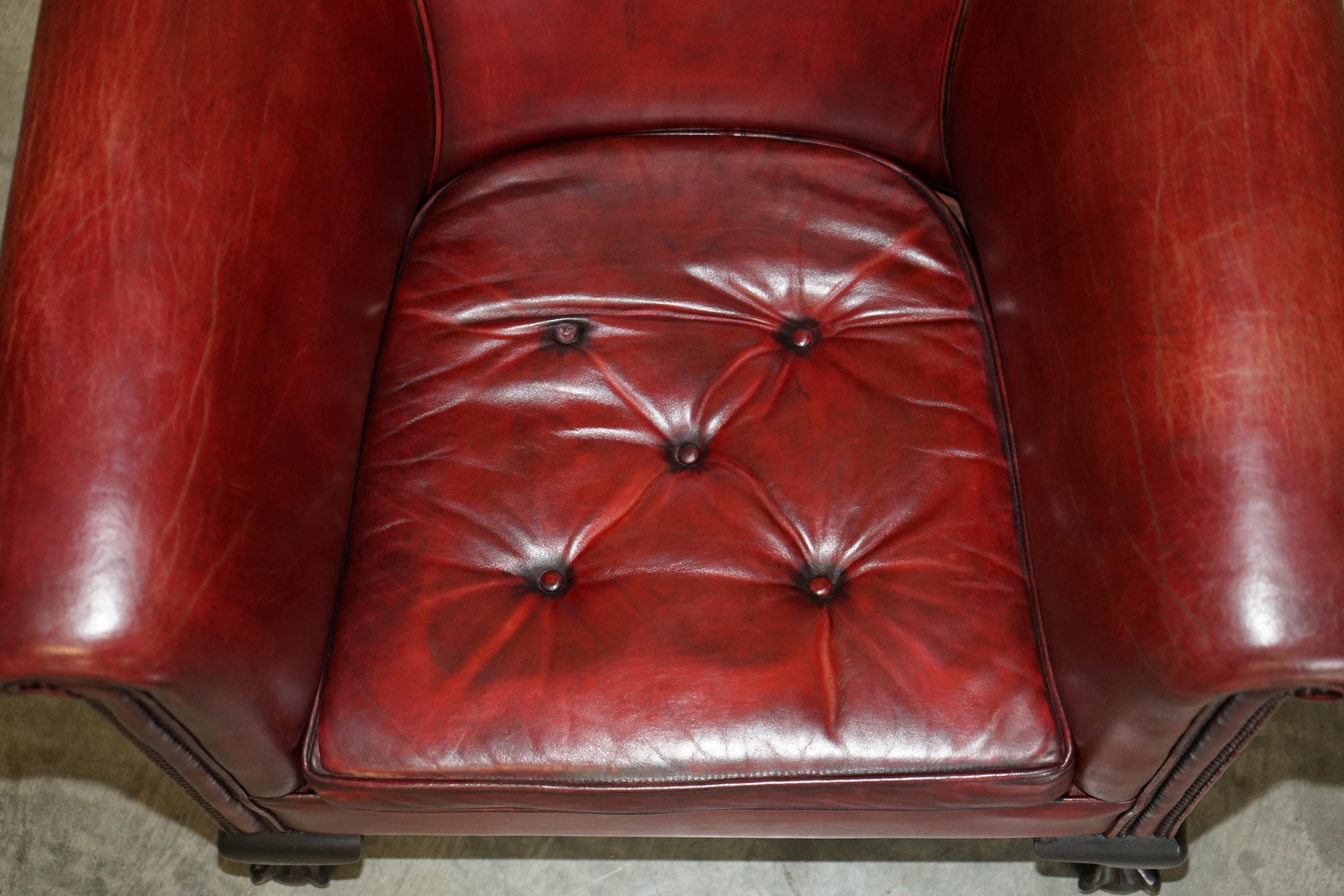 Antique Pair of Claw & Ball Feet Leather Club Tub Armchairs Chippendale Cushions For Sale 11