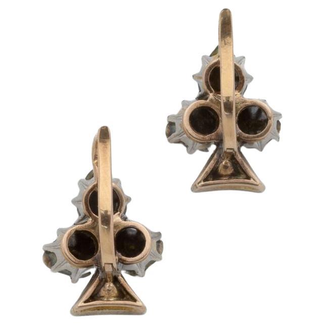 Antique Pair Of Clover Rose Cut Diamond Earrings In Good Condition For Sale In Firenze, IT
