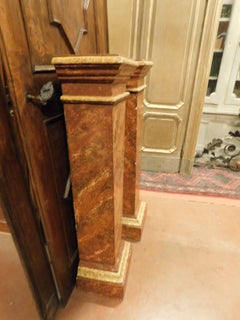 Antique Pair of Columns in Lacquered Imitation Orange Marble, 1800, Italy