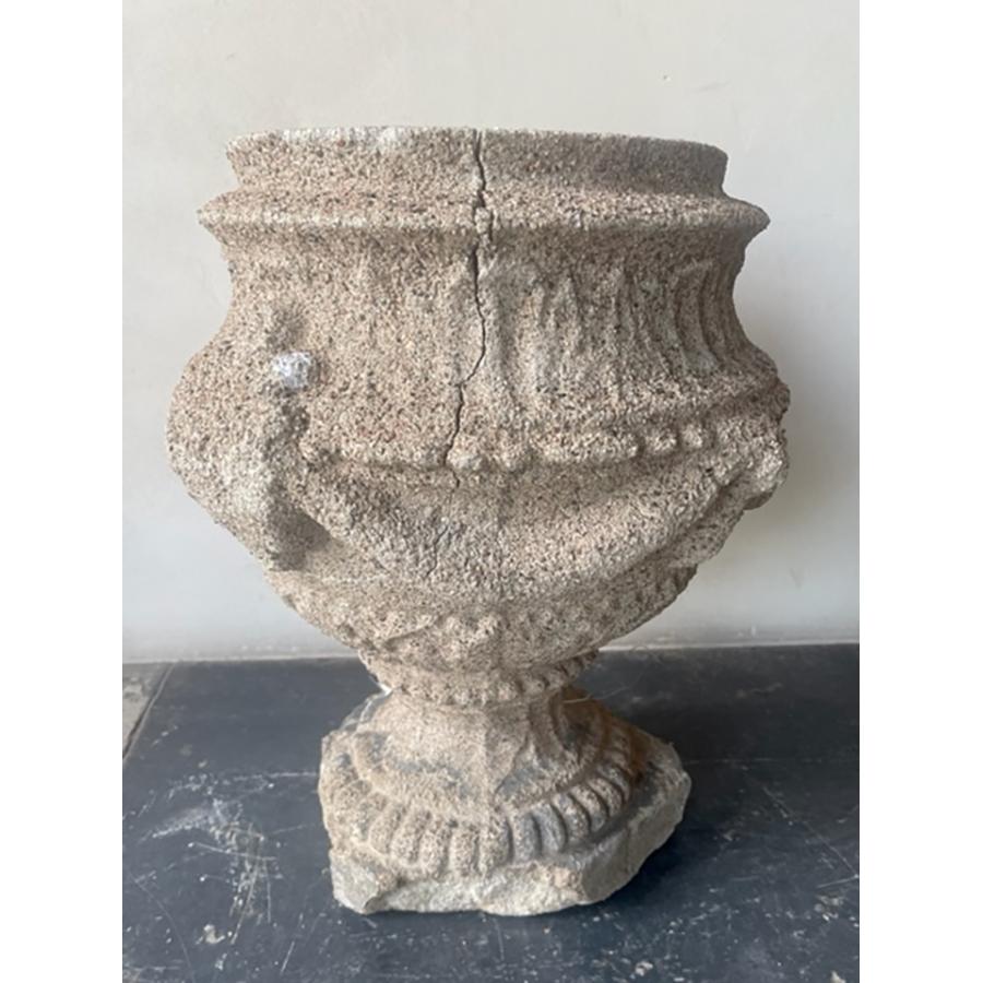 Carved Antique Pair of Concrete Urns For Sale