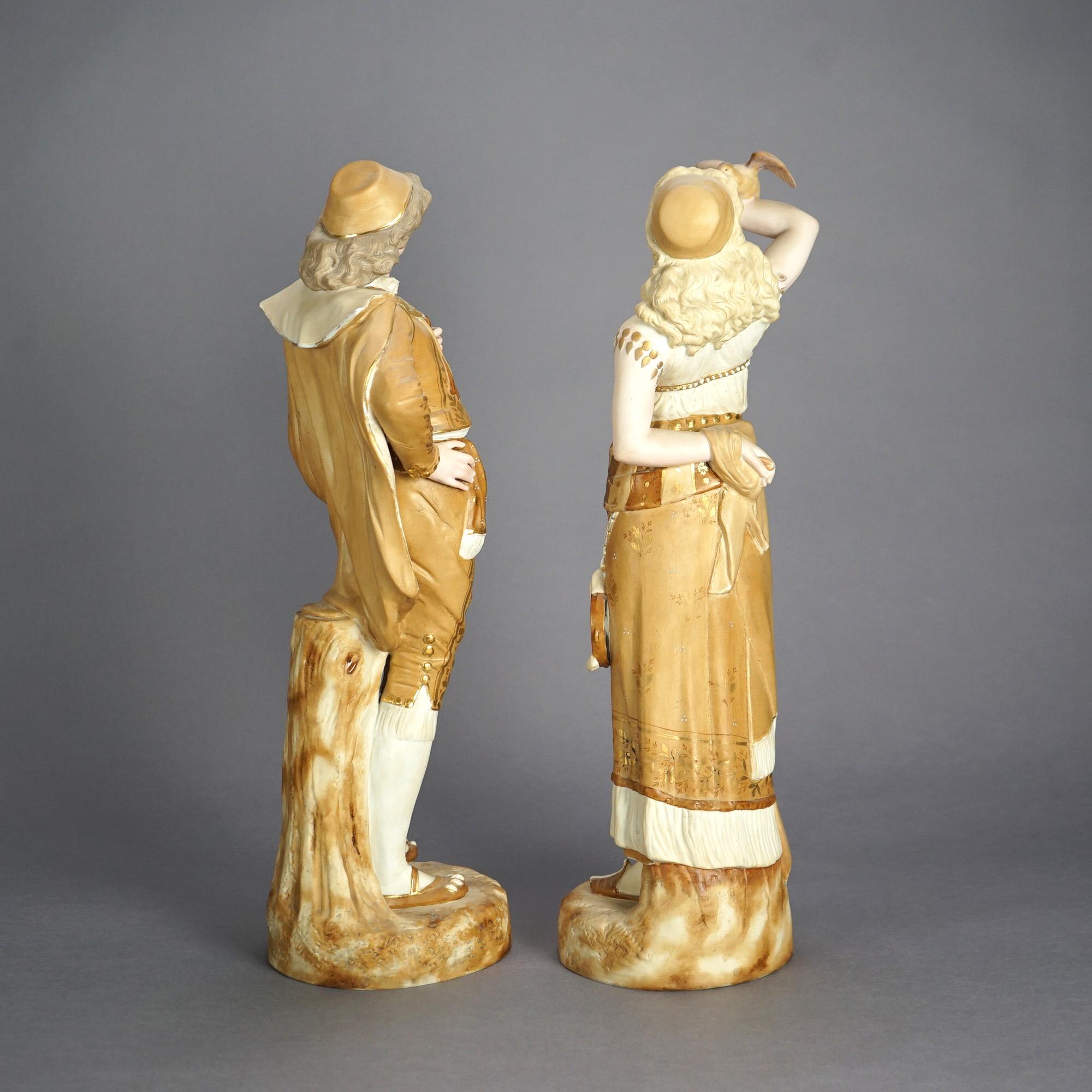 Antique Pair of Continental Porcelain Bisque Statues, Courting Couple, c1900 6