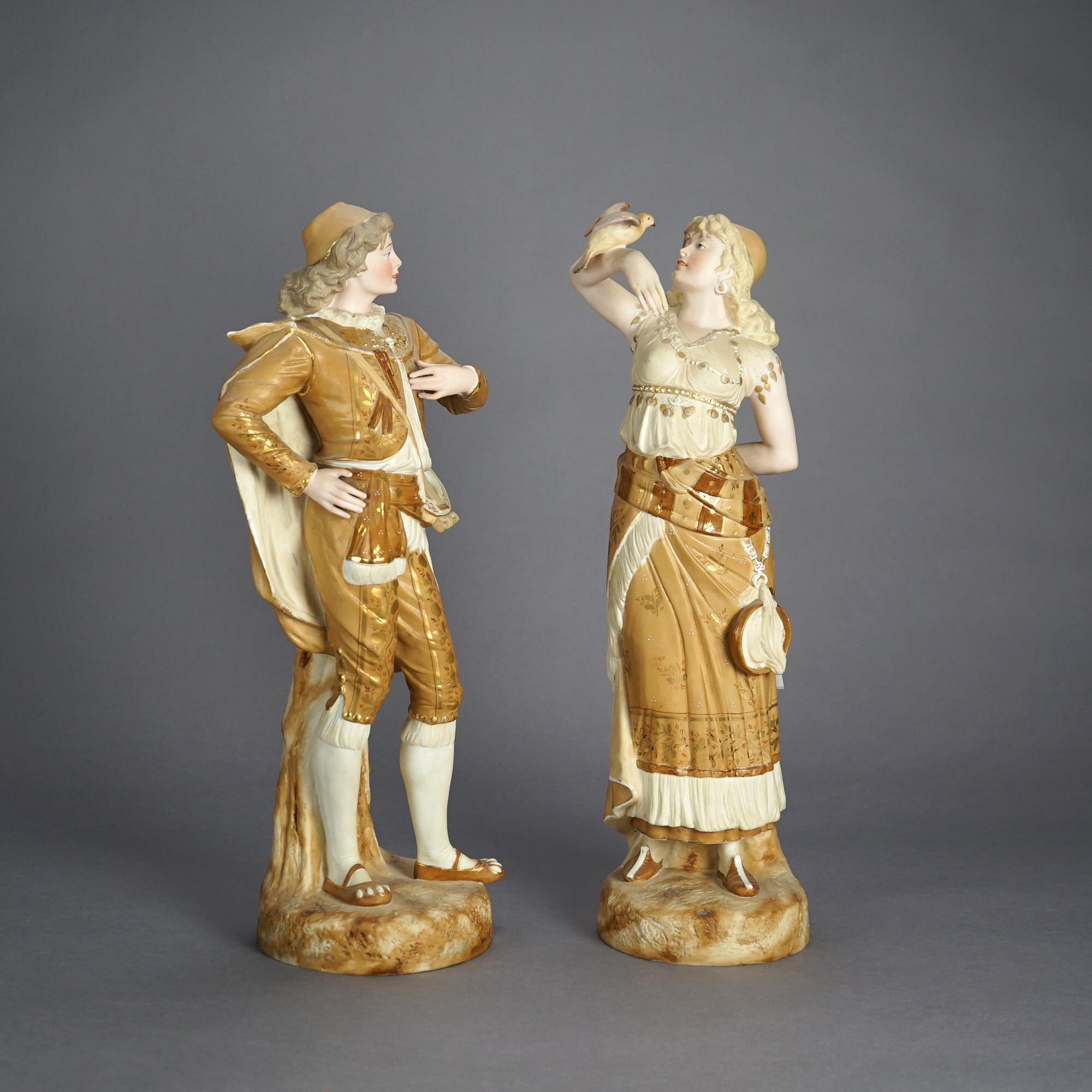 Antique Pair of Continental Porcelain Bisque Statues, Courting Couple, c1900

Measures - 19.5