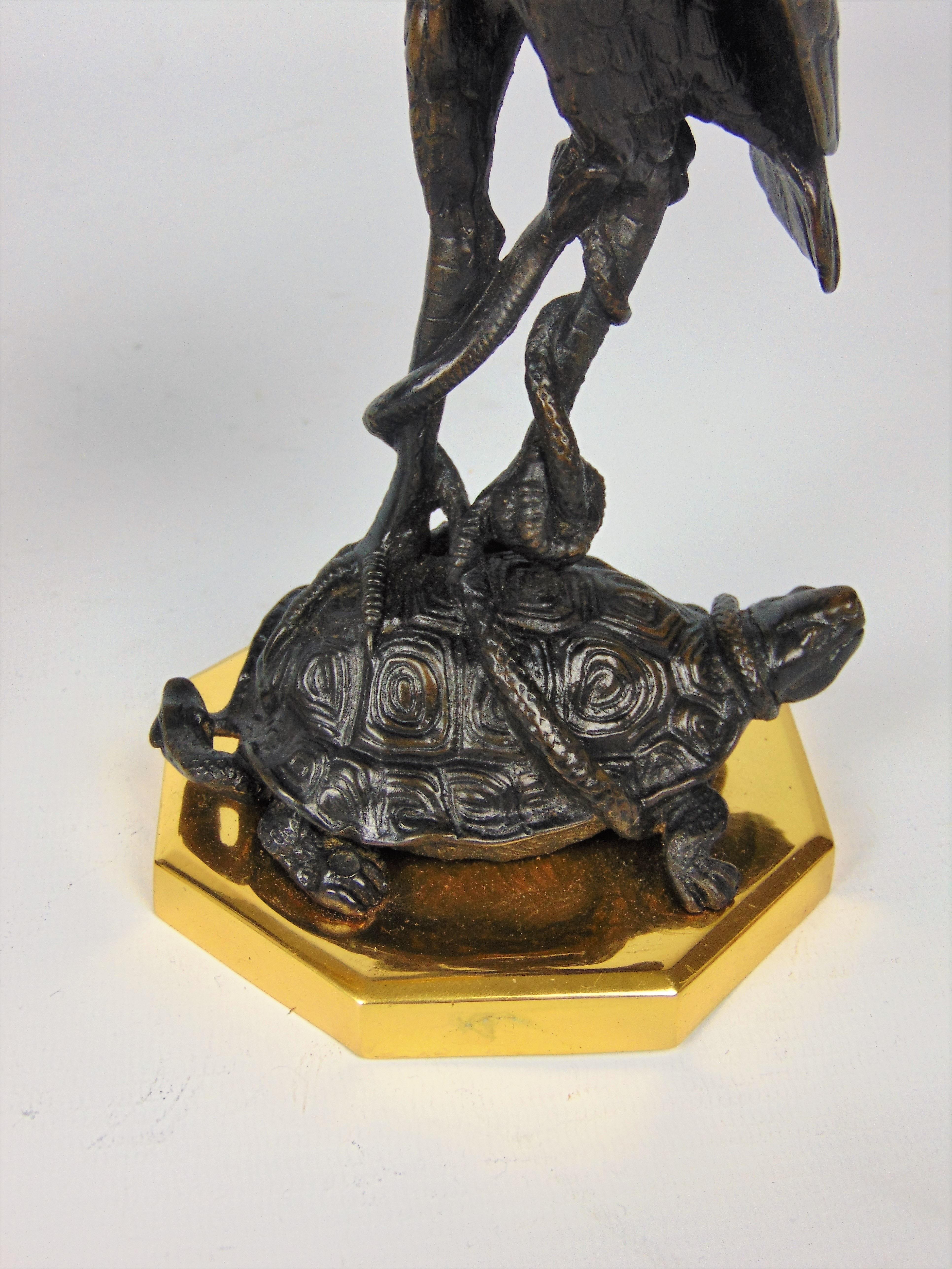 French Antique Pair of Crane Bronze Candlesticks with Carp Mounted on Turtles