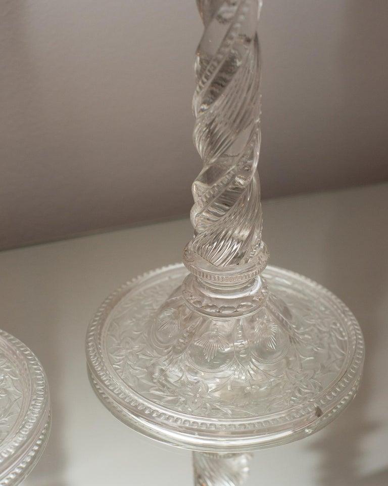 English Antique Pair of Crystal and Silver Candlesticks For Sale