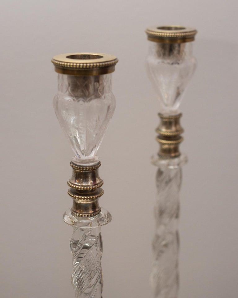 Antique Pair of Crystal and Silver Candlesticks In Good Condition For Sale In Toronto, ON