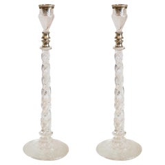Antique Pair of Crystal and Silver Candlesticks