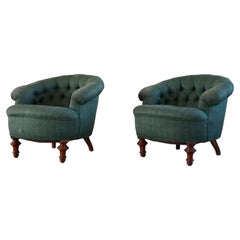 Antique Pair of Curved Lounge Chairs, Made by a Danish Cabinetmaker, 1800s