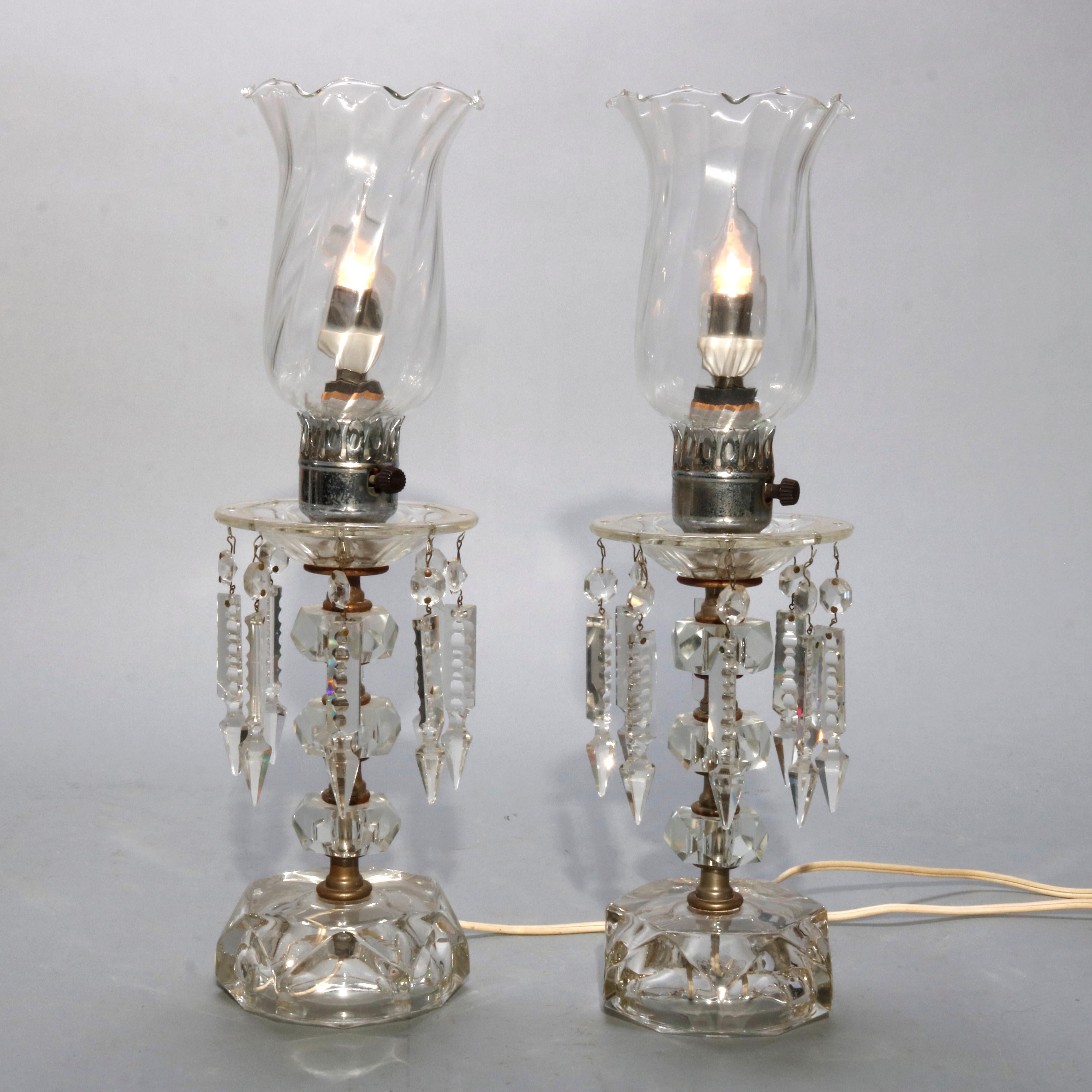 20th Century Antique Pair of Cut Crystal Candelabra Balustrade Table Lamps, circa 1930