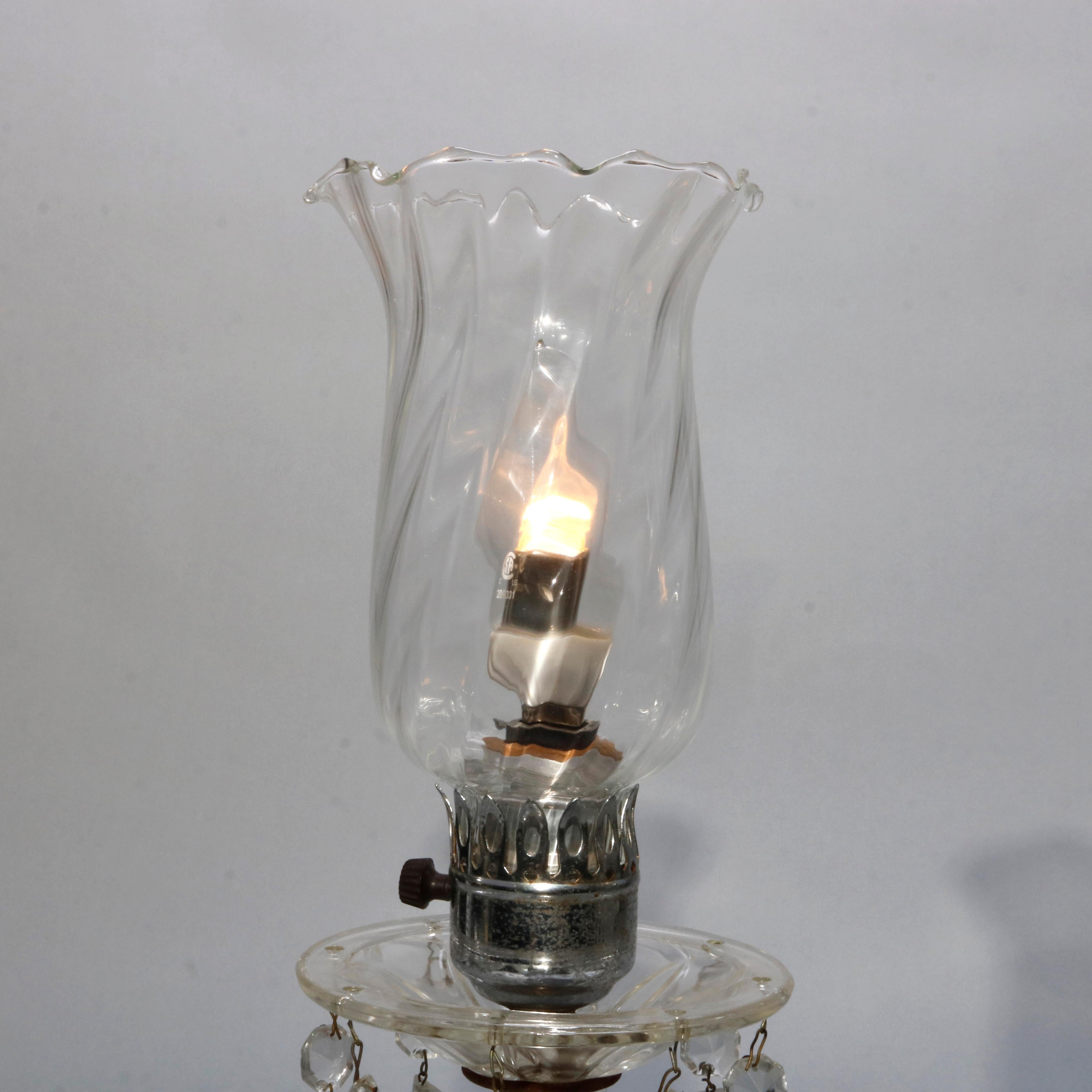 Antique Pair of Cut Crystal Candelabra Balustrade Table Lamps, circa 1930 2