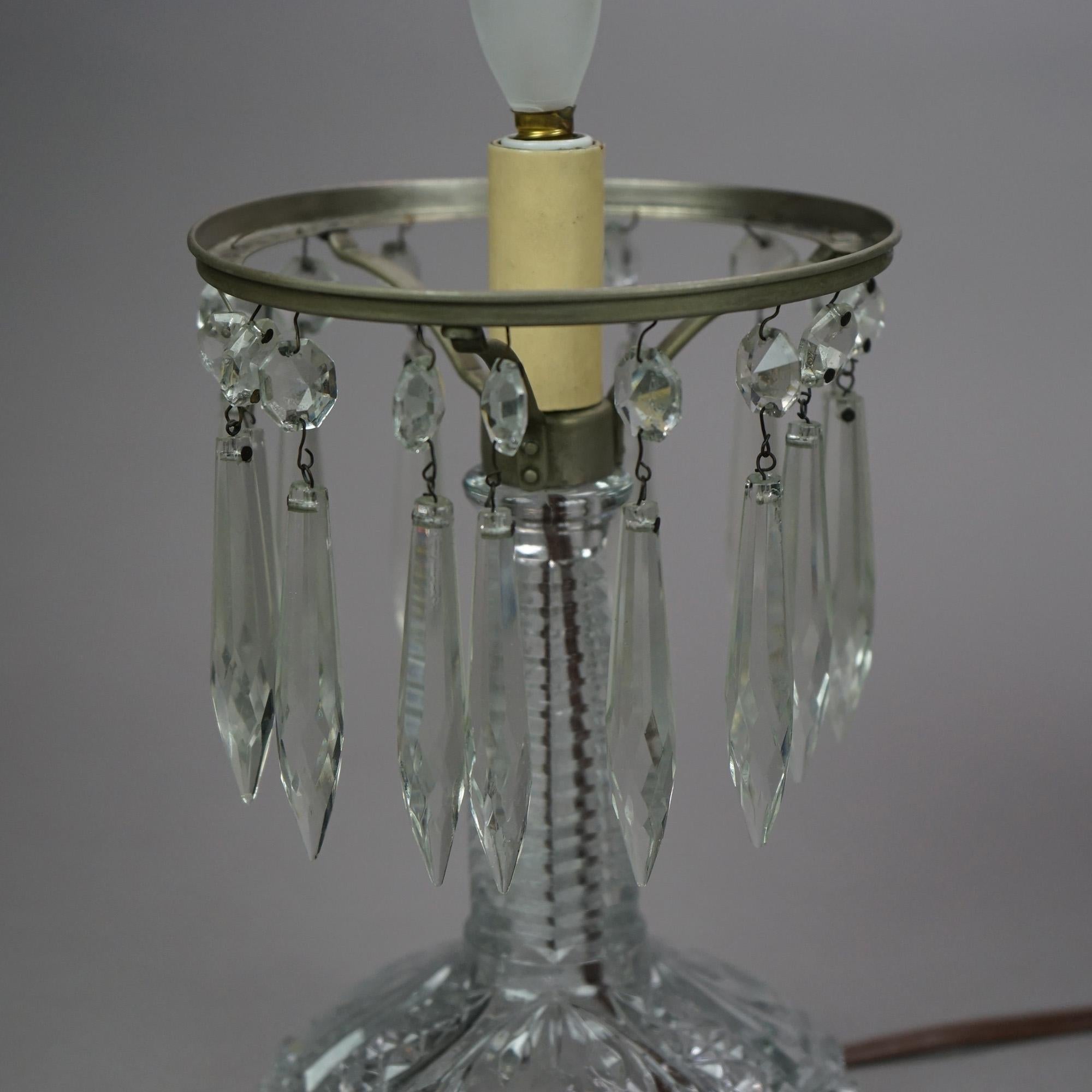 20th Century Antique Pair of Cut Glass Table Lamps, Electrified, Circa 1930