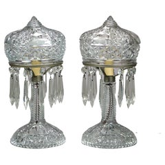 Antique Pair of Cut Glass Table Lamps, Electrified, Circa 1930