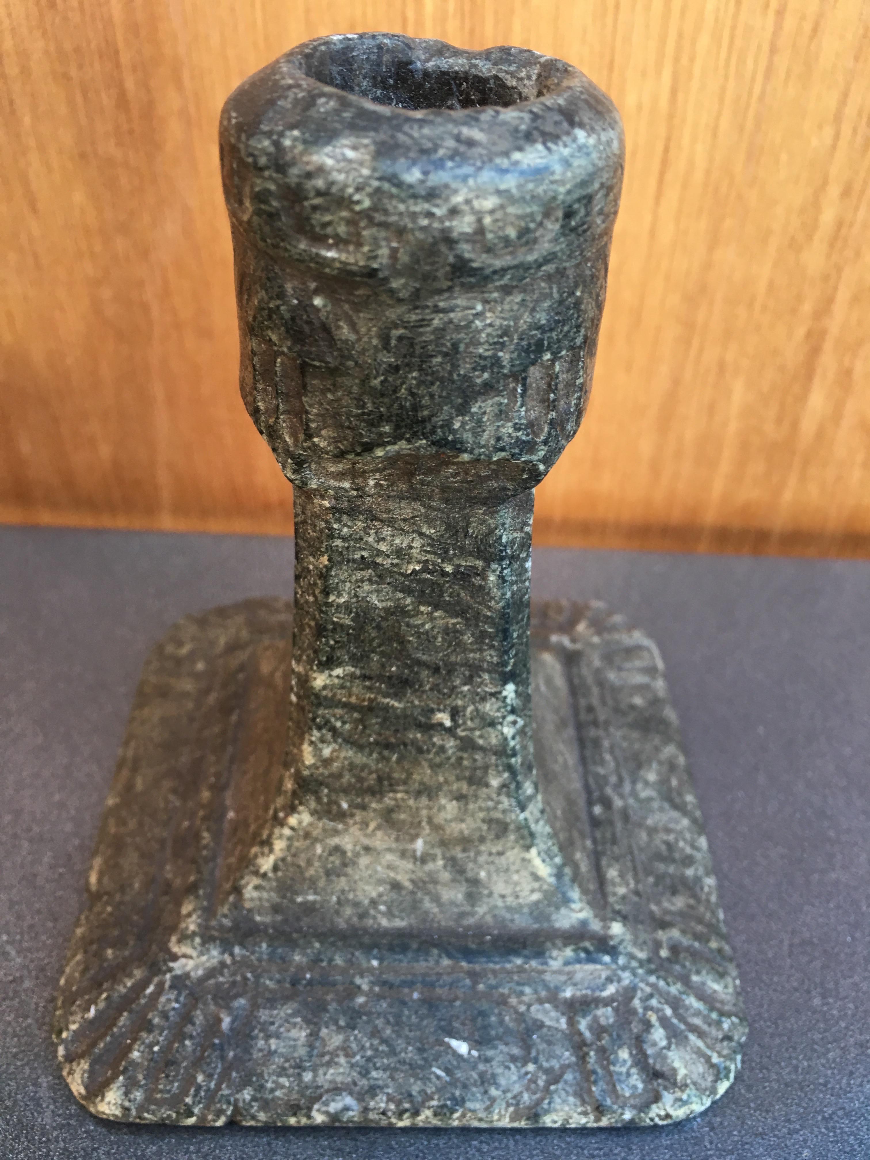 19th Century Antique Pair of Danish Soap Stone Square Base Candlesticks For Sale
