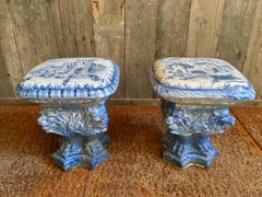 Antique Pair of Delft Blue Stools or Tables