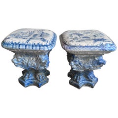 Antique Pair of Delft Blue Stools or Tables