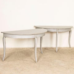 Antique Pair of Demi Lune Side Tables Painted Gray from Sweden