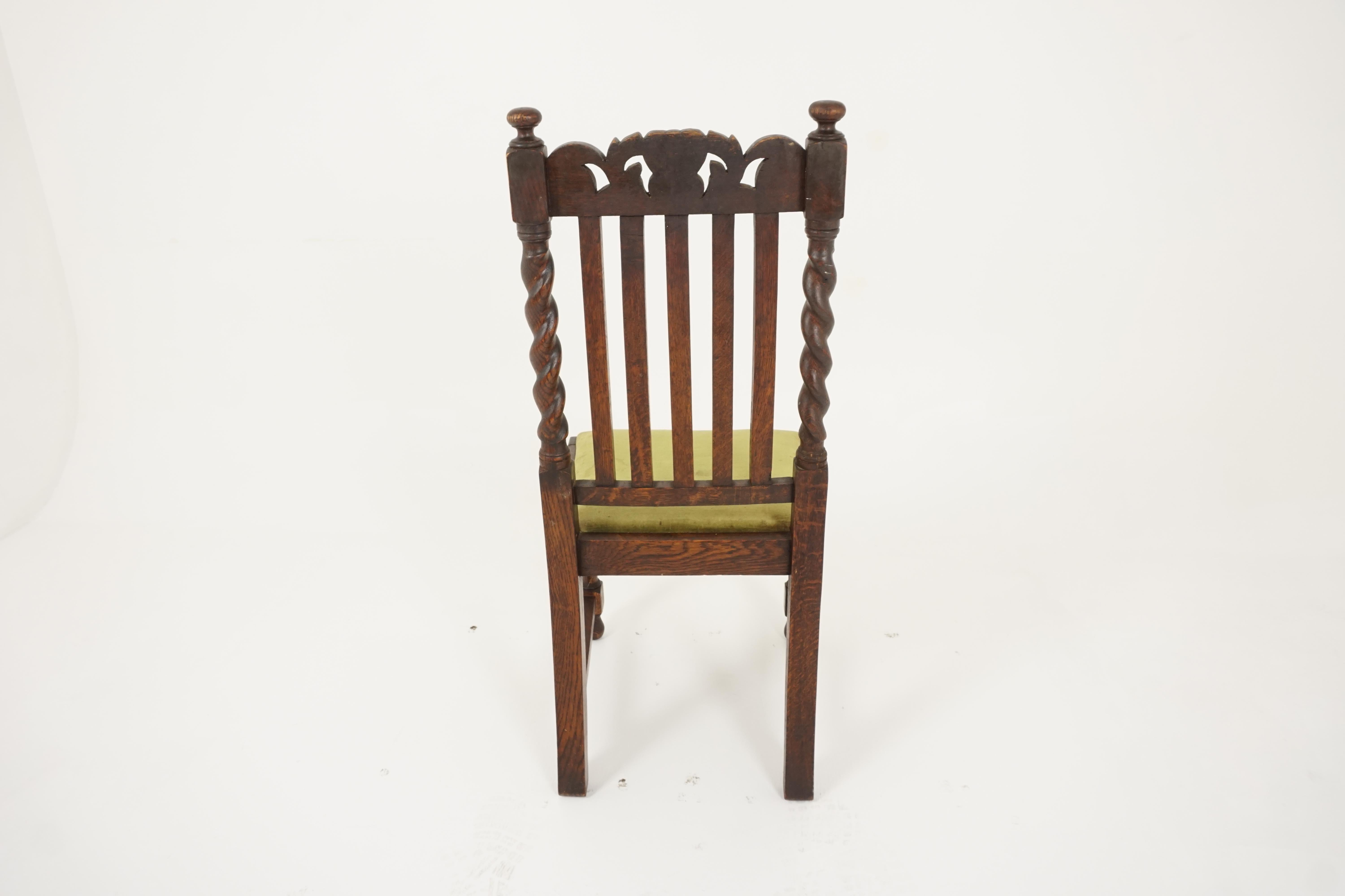 Antique Pair of Dining Chairs, Edwardian, Oak Barley Twist, Scotland 1910, B2697 In Good Condition In Vancouver, BC