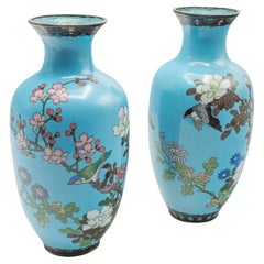 Antique Pair Of Display Urns, Japanese, Cloisonne, Posy Vase, Meiji, Victorian