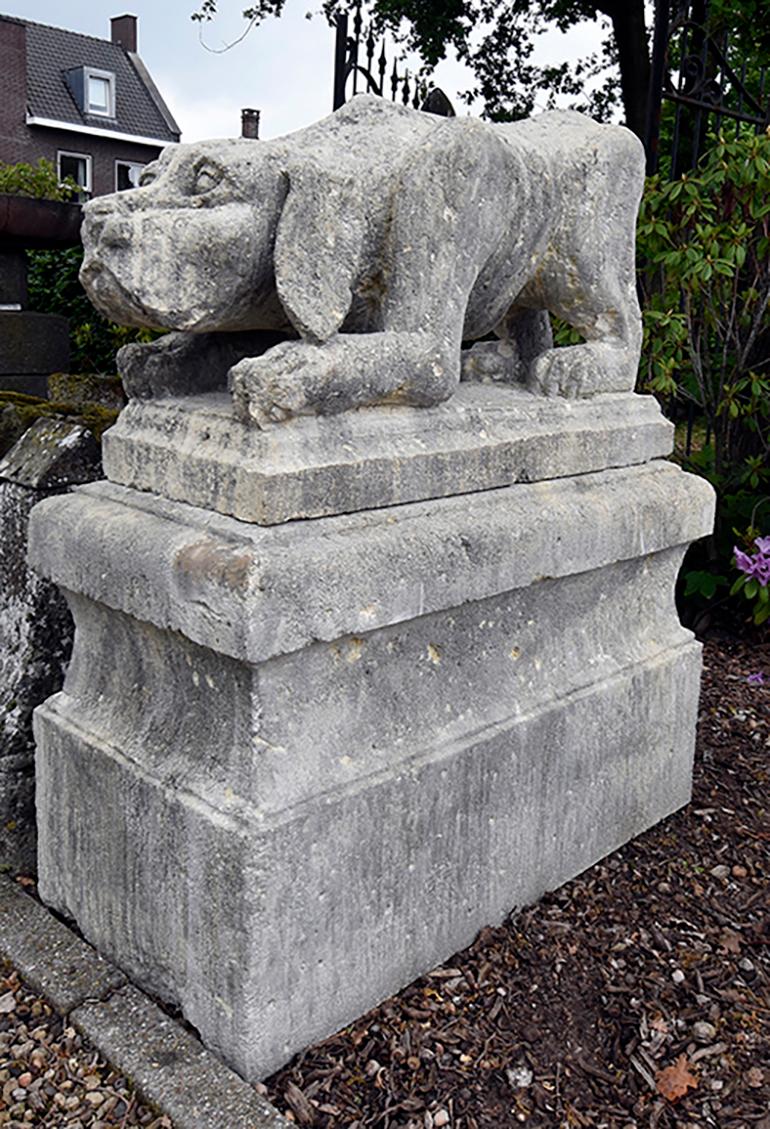 Grès Paire de statues anciennes de chiens de France du 19ème siècle en vente