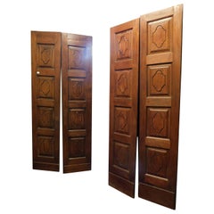 Antique Pair of Double Wing Wood Doors, Carved Front and Behind, 1700, Italy
