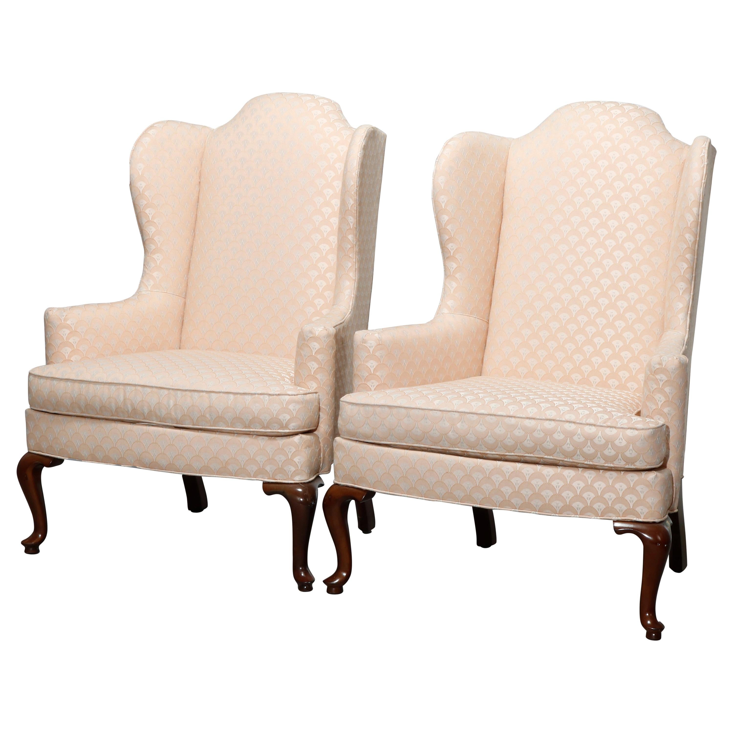 Antique Pair of Drexel Heritage Queen Anne Style Wingback Chairs, 20th Century