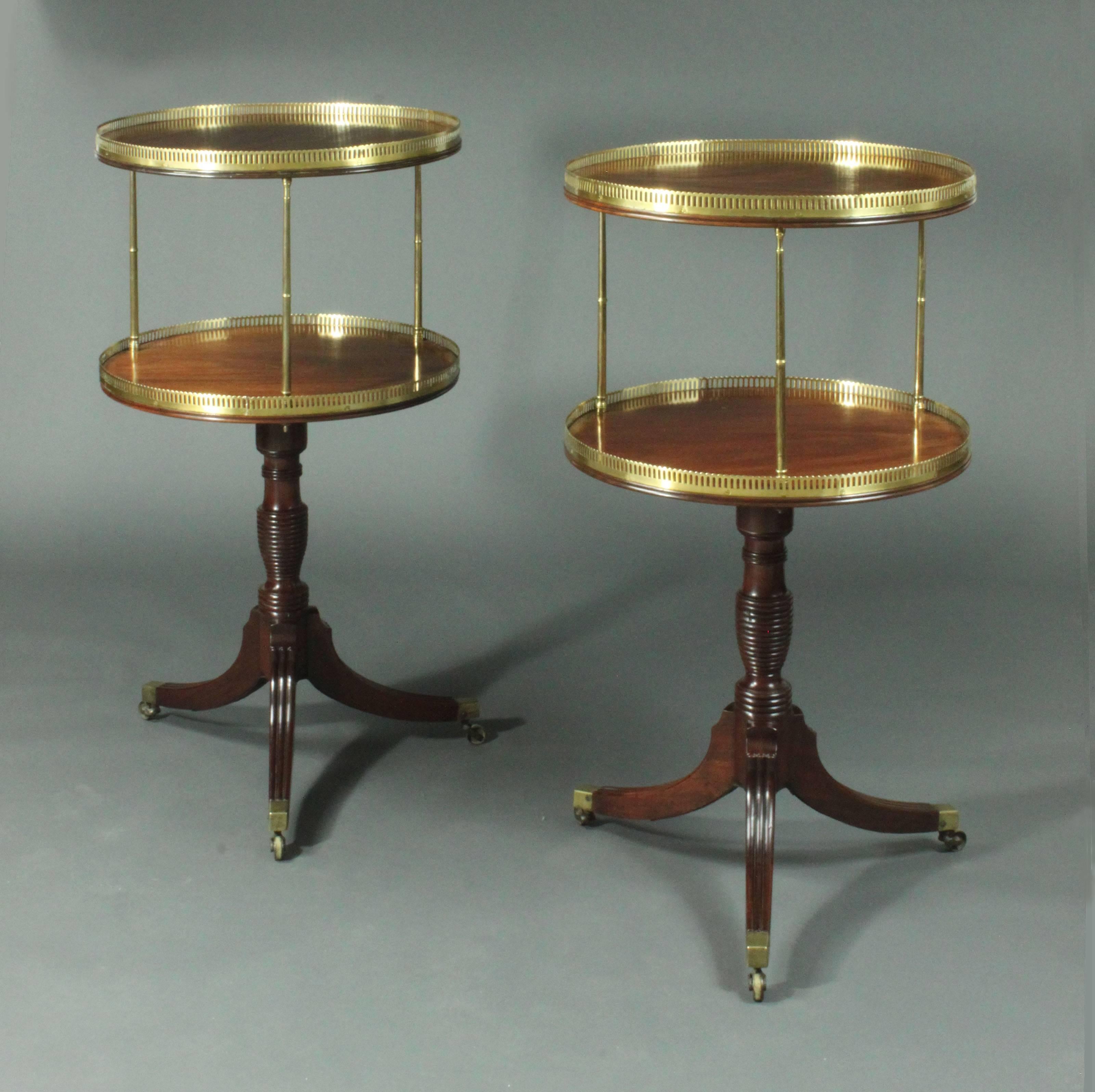 Antique Pair of Dumb Waiters with Brass Pillars and Galleries In Good Condition In Bradford-on-Avon, Wiltshire