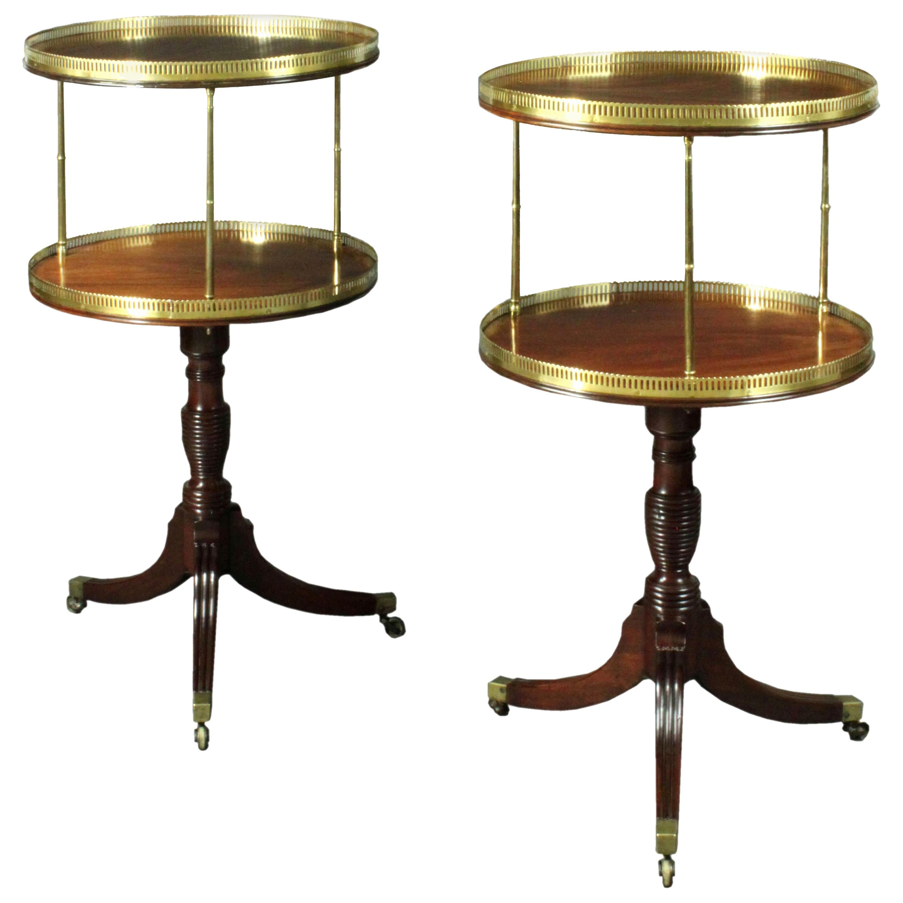 Antique Pair of Dumb Waiters with Brass Pillars and Galleries