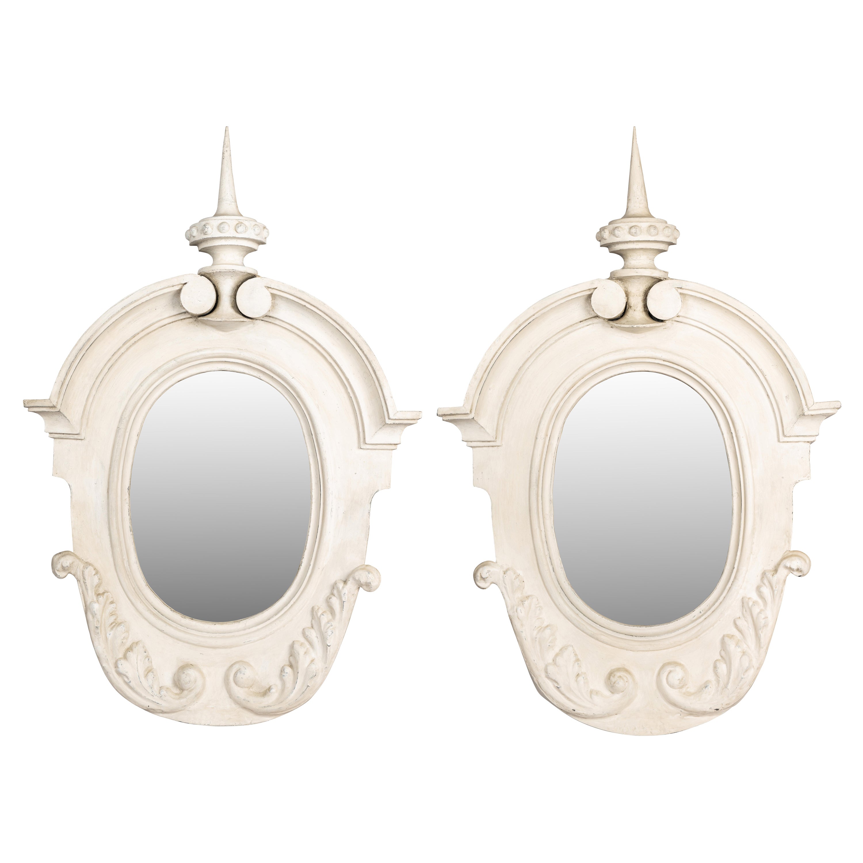 Antique Pair of Dutch Architectural Oeil de Boeuf Mirrors in Painted Zinc For Sale