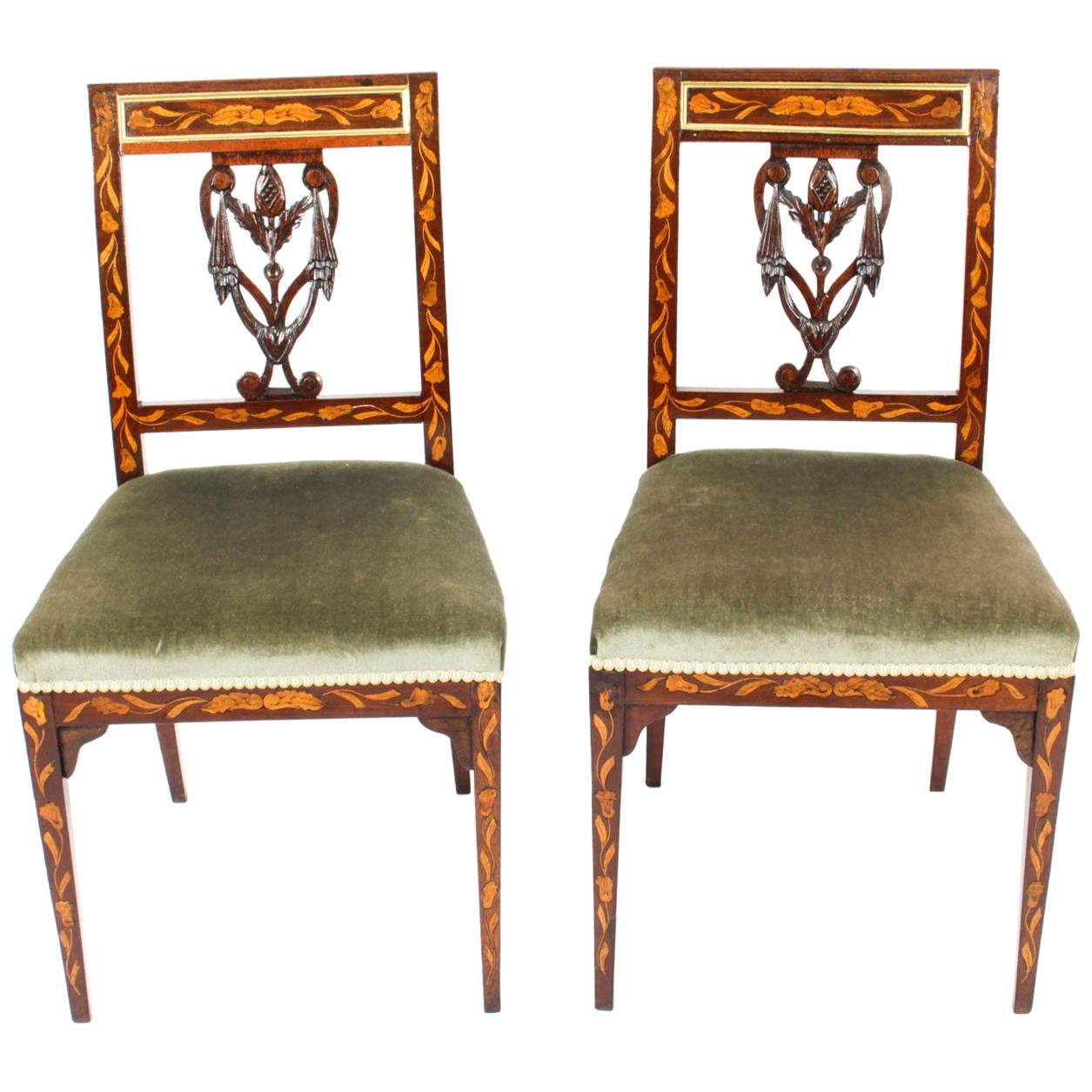 Antique Pair of Dutch Marquetry Side Chairs, 19th Century