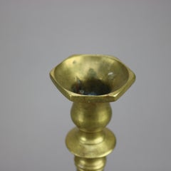 Antique Pair of Early American Brass Balustrade Footed Candlesticks 19thC