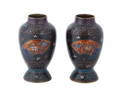 Antique Pair of Early Meiji Japanese Cloisonne Enamel Floral Vases