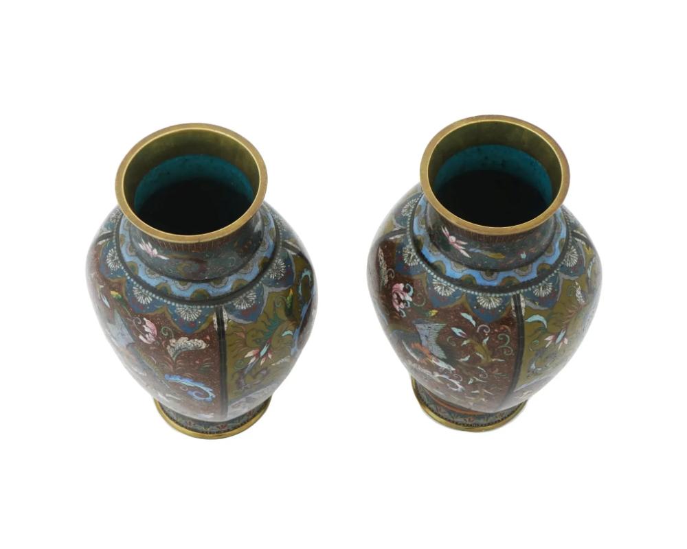 Ancienne paire de vases japonais Phoenix Bird, en émail cloisonné et pierre d'or, du début de l'ère Meiji Bon état - En vente à Queens, NY