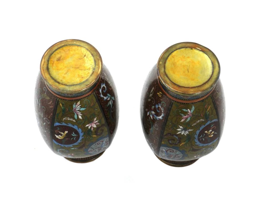 19th Century Antique Pair of Early Meiji Japanese Cloisonne Enamel Goldstone Phoenix Bird Vas For Sale