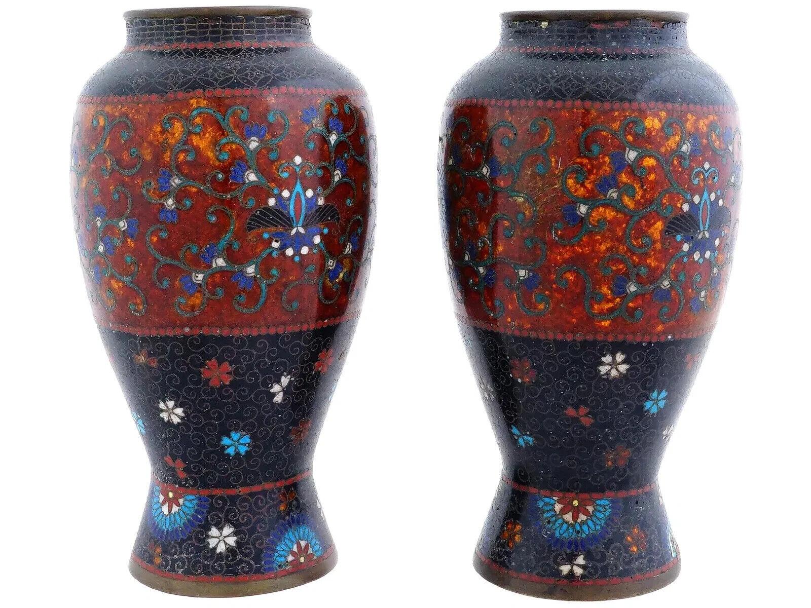 Antikes Paar japanischer Cloisonné-Emaille-Vasen aus der frühen Meiji-Zeit der Namikawa-Schule, Namikawa-Schule (Japanisch) im Angebot