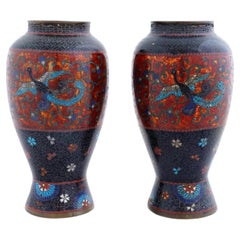 Antikes Paar japanischer Cloisonné-Emaille-Vasen aus der frühen Meiji-Zeit der Namikawa-Schule, Namikawa-Schule
