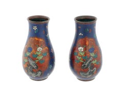 Antique Pair of Early Meiji Japanese Cloisonne Vases in the Style of Namikawa