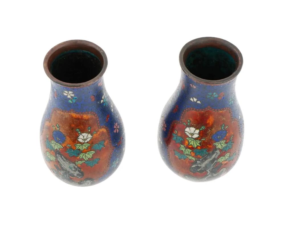 19th Century Antique Pair of Early Meiji Japanese Cloisonne Vases in the Style of Namikawa For Sale