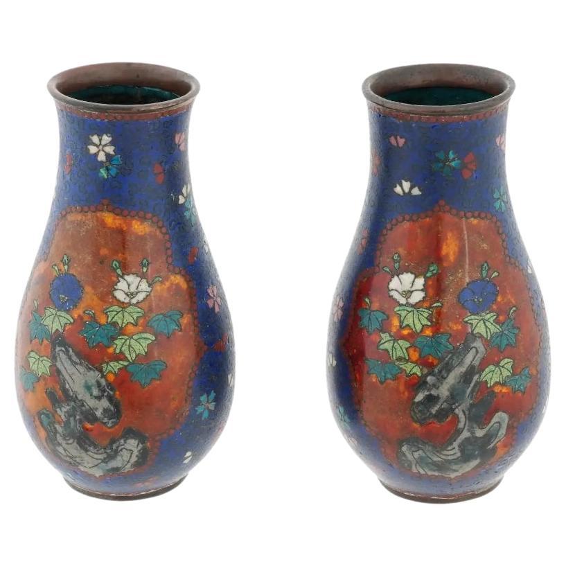 Antique Pair of Early Meiji Japanese Cloisonne Vases in the Style of Namikawa For Sale