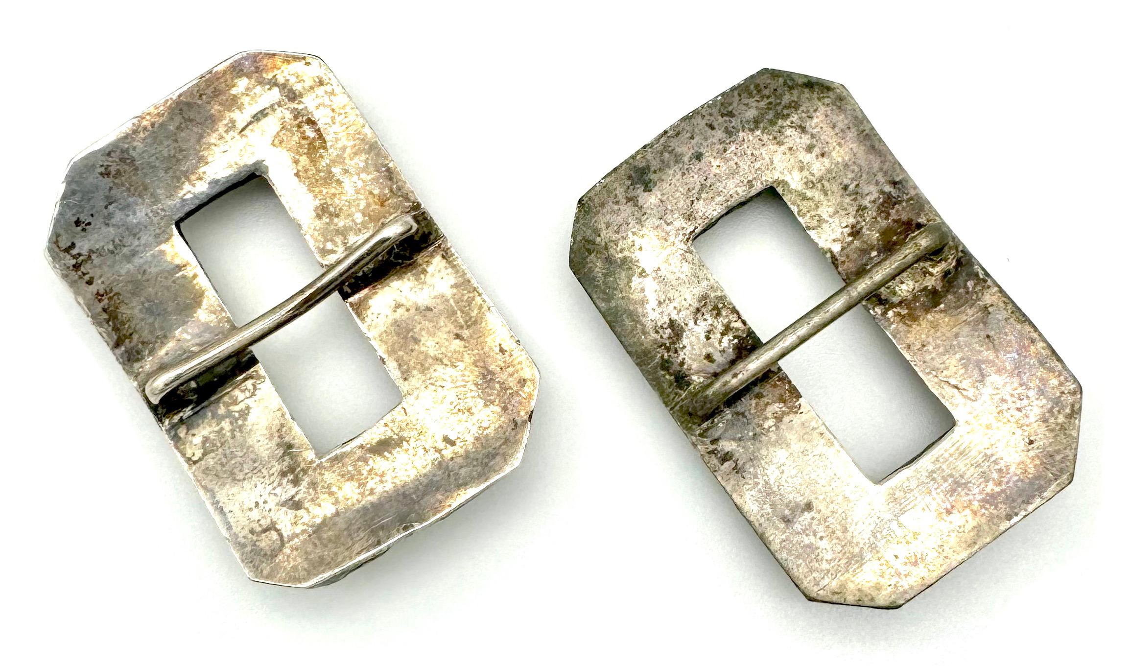 Antiguo par de hebillas de zapato victorianas tempranas para señoras Octangular de plata Victoriano temprano en venta