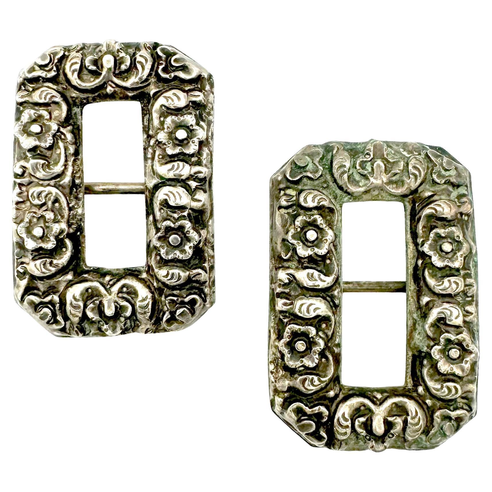 Antiguo par de hebillas de zapato victorianas tempranas para señoras Octangular de plata en venta