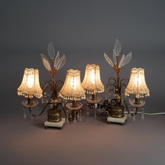 Antique Pair of Edwardian Brass And Glass Double Boudoir Lamps C1920
