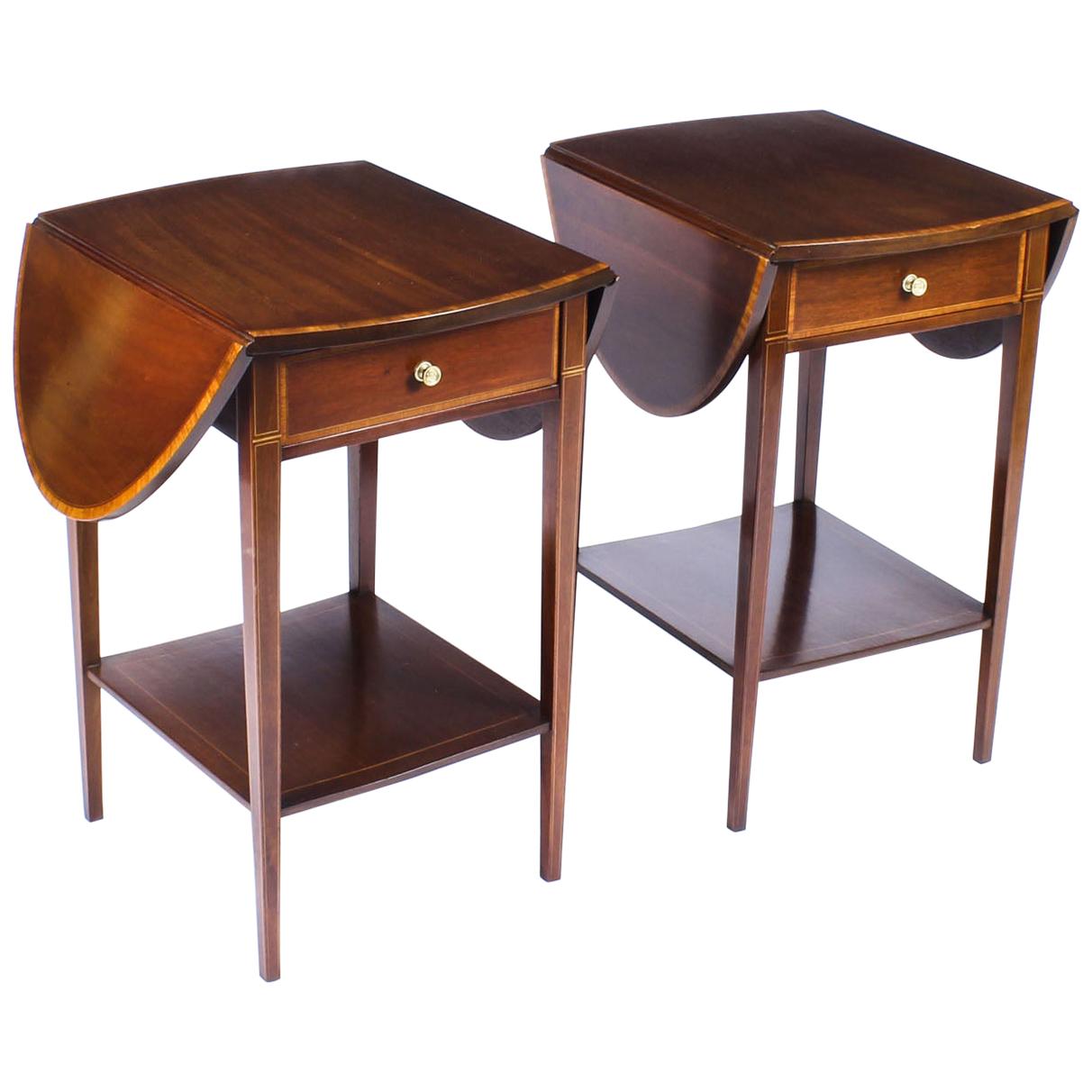 Antique Pair of Edwardian Inlaid Mahogany Bedside Tables, 19th Century