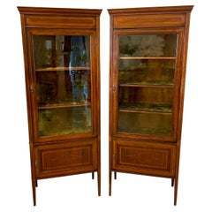 Antique Pair of Edwardian Inlaid Mahogany Display Cabinets