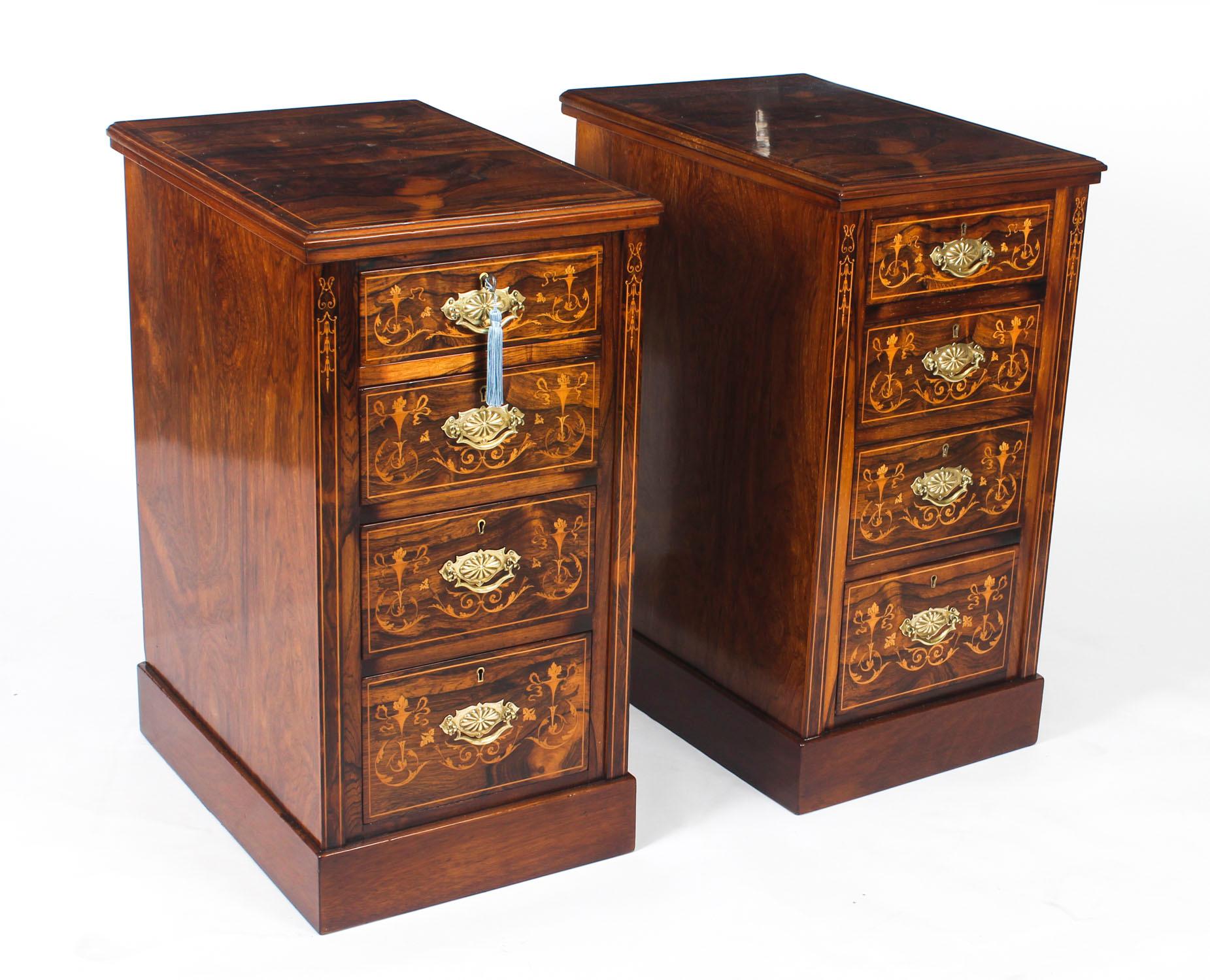 Antique Pair of Edwardian Mahogany Marquetry Bedside Chests, 19th Century 6