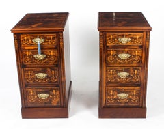 Antique Pair of Edwardian Mahogany Marquetry Bedside Chests, 19th Century