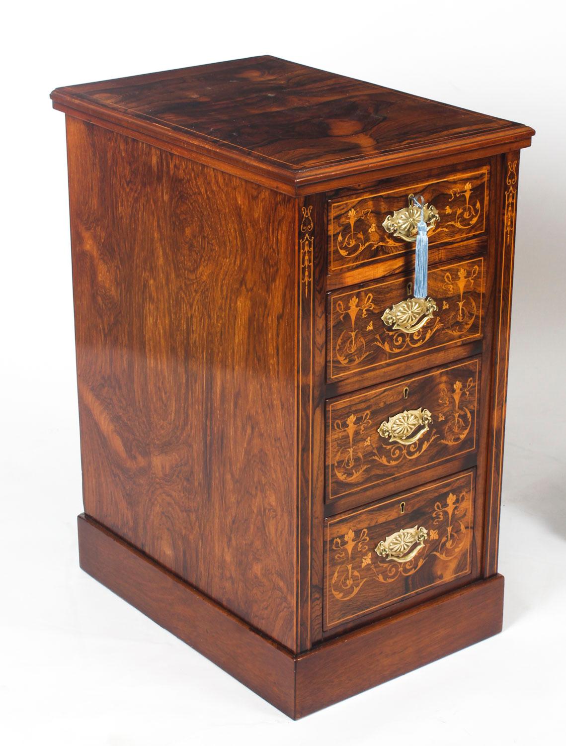Late 19th Century Antique Pair of Edwardian Mahogany Marquetry Bedside Chests, 19th Century
